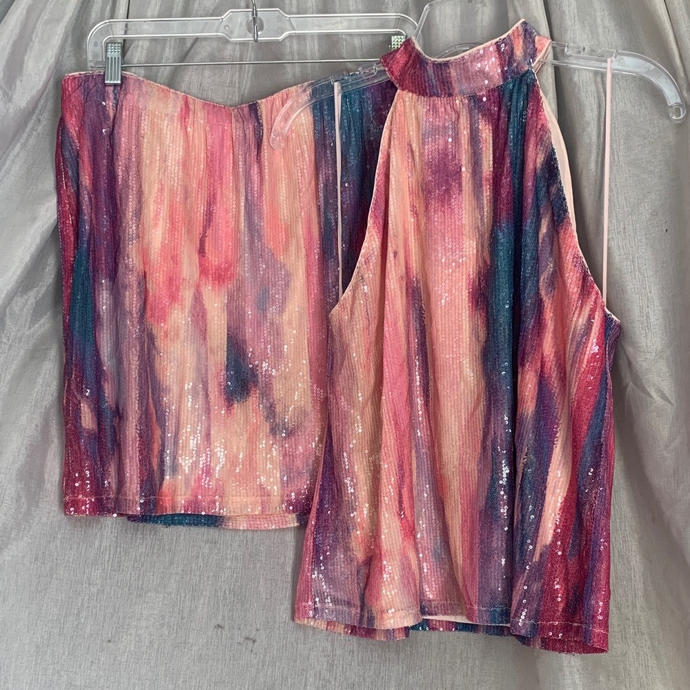 Cable & Gauge Pink Multi-Color Halter Camisole Set